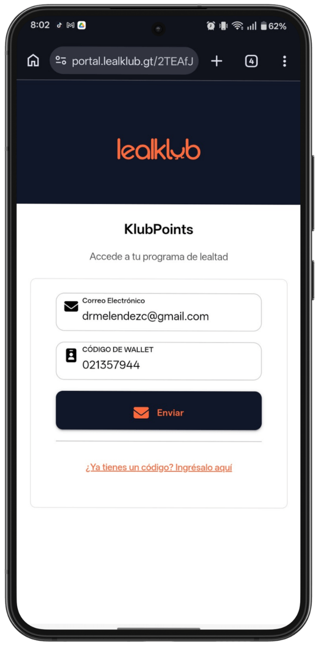 Pantalla de inicio de sesión